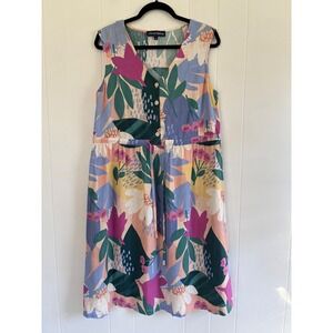 Princess Highway Floral Botanical Linen Blend Midi Dress Womens 14 Multi Color